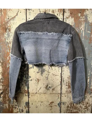 NWT PrettyLittleThing Washed Gray Double Layered Denim Cropped Jean Jacket 2 XS thumbnail 6
