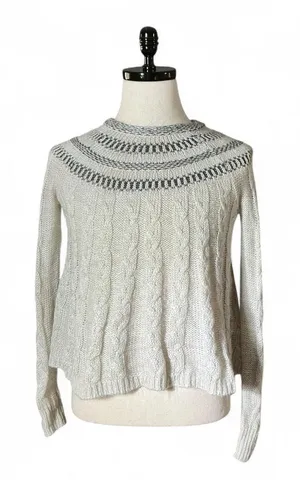 Hollister Fair Isle Knit‎ Sweater Mock Neck Cable Knit Cream Black XS thumbnail 1