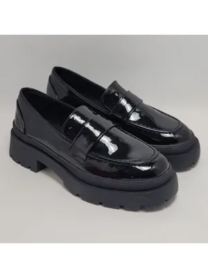 New York & Company Women's Penny Chunky Lug Sole Black Patent Leather Loafers 9 thumbnail 12