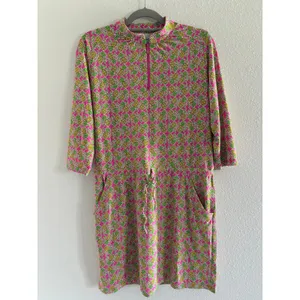 Ibkul Dress Medium Pink Pineapple‎ 3/4 Sleeve Mock Neck Stretch Golf Tennis UPF thumbnail 2