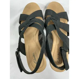 Womans Clarks Platform Wedge Sandals Size 10 M Black Strappy Open Toe Slingback thumbnail 6