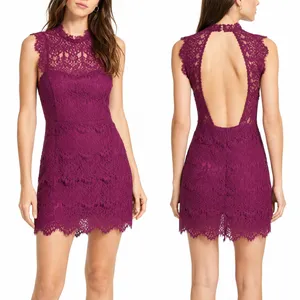 NWT Free People Daydream Floral Lace Mini Dress Magenta Purple Open Back Size L thumbnail 2