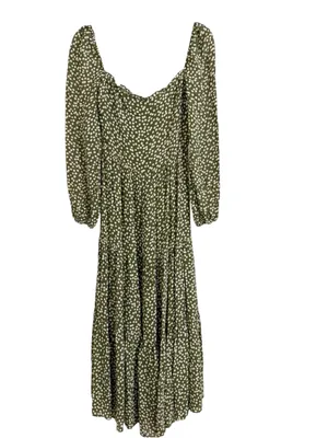 REFORMATION Kellie Maxi Tiered Dress Green Moiret Polka Dots Size 2 thumbnail 5