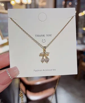 18K Gold Plated Crystal Cherry Pendant Necklace for Women,Cherry Necklace thumbnail 1
