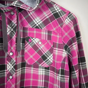 Carhartt Flannel Shirt Womens Small‎ Pink Plaid Hooded Pearl Snap Rugged Shacket thumbnail 4