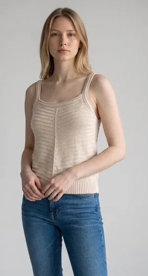 Joie Beige Knit Tank Top Sleeveless Cotton Blend Sweater XL Neutral Square‎ Neck thumbnail 1