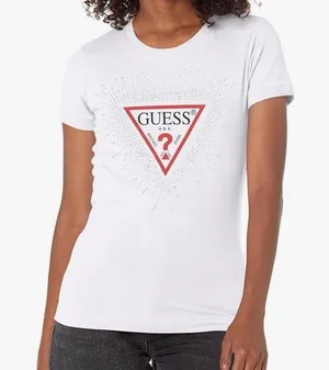 💋NWT GUESS Women's Short Sleeve Crew Neck Star Triangle Tee Shirt, Size XS thumbnail 1