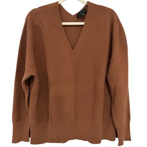 Zara Knit V-Neck Warm Rust 100% Cotton Sweater L NWOT thumbnail 1
