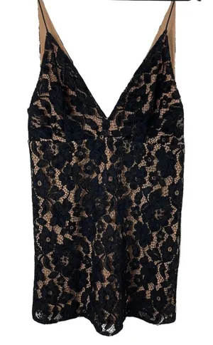 Free People Sleeveless Black Lace Tan Deep V-neck Mini Dress 8 NWT thumbnail 1