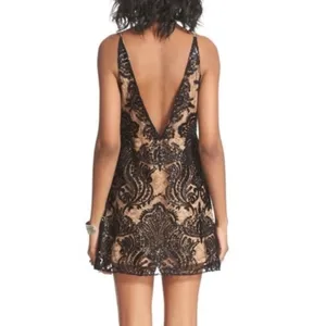Free People Night‎ Shimmers Mini Dress 6 Black Nude Sequin Lace Party Cocktail thumbnail 3