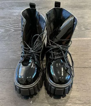 SheIn Black Latex Combat Boots w/ Platform thumbnail 1