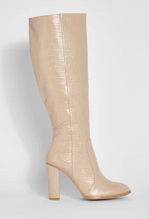 Round Toe Knee High Croc Boot Tan Size 8 thumbnail 3