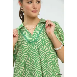 Umgee Printed Puff Sleeve Midi Dress with Pockets‎ - Small thumbnail 4