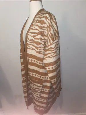 Lulu's Camel & Cream Open-Front Zebra Print Cardigan Size Medium NWT!! thumbnail 3