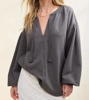 Aerie Easy Street Sweatshirt Gray Oversized V-Neck Pullover XS Breathable Cotton thumbnail 1