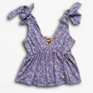 Lucid Pink Purple‎ Floral Tie Shoulder Peplum Tank Top V-Neck Womens Small thumbnail 1