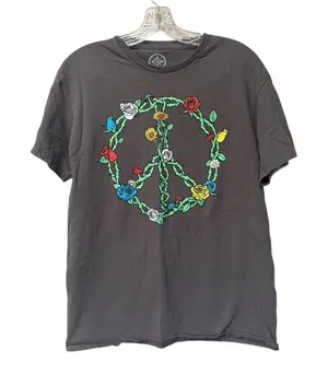 Floral Peace Sign Mushroom Hippie Boho Graphic Tee Medium thumbnail 1