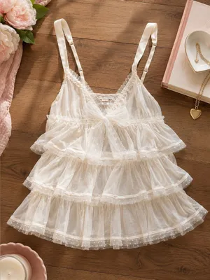 Y2K Victoria’s Secret Ivory Ruffle Babydoll Cami Tank Medium thumbnail 2