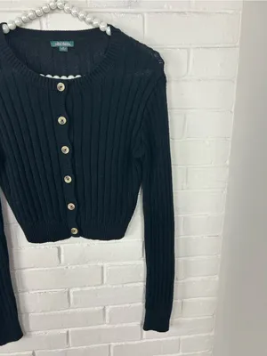 Wild Fable Black Ribbed Knit Cropped Cardigan Sweater Size M thumbnail 4