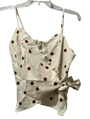 Moon River Tank Linen Size Small Tan With‎ Brown Polka dots V Neck Button… thumbnail 1