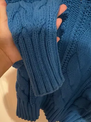 H&M Blue Cable Knit Chunky Sweater XS Oversized Mock Neck Cozy Pullover thumbnail 4