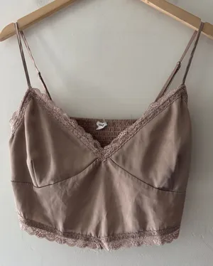Garage Beige‎ Champagne Lace Crop Top thumbnail 1