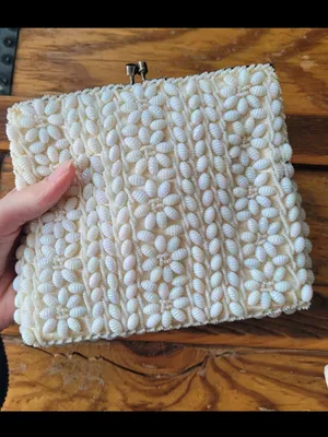 Vintage White Shell/Beaded Small Purse Bridal Honeymoon Wedding thumbnail 6