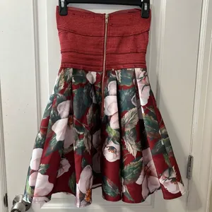 Akira Chicago Black Label Strapless Floral Fit & Flare Dress Size S Burgundy thumbnail 3