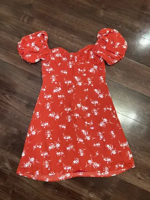 Simple Retro Floral Mini Dress Puff Sleeves Size Small thumbnail 3