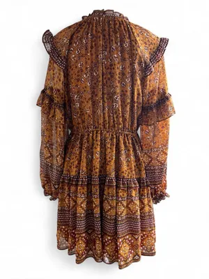House of Harlow 1960 Wallis Rust Multi Floral Smocked Ruffle Mini Dress Size S thumbnail 2
