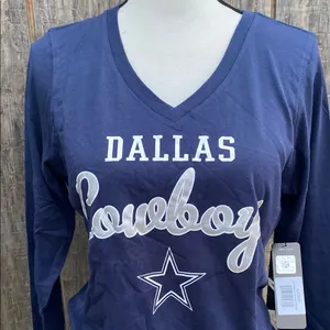 NFL Dallas Cowboys G-III 4Her by Carl Banks Navy Long Sleeve V-Neck Tee Size M thumbnail 2