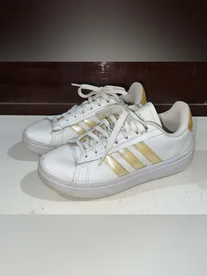 adidas White Sneakers with Gold Stripes thumbnail 2