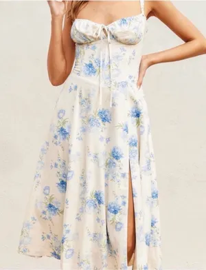 VICI Floral Linen Blend Sweetheart Corset Midi Sz Large Dress thumbnail 1