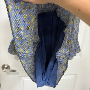 NWT Free People Blue Floral Ruffle Mini Dress Long Bell Sleeves Size 4 thumbnail 5