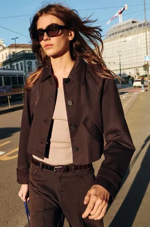 NWT ZARA CROPPED LAPEL JACKET SIZE L thumbnail 1