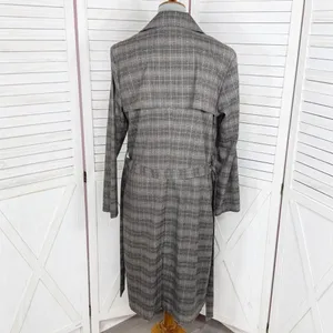 Jennifer Lopez Trench Coat Women Large Grey Plaid Double Breasted Lightweight‎ thumbnail 7