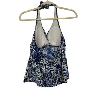 Lauren Ralph Lauren Blue & White Floral Print Halter Tankini Swimsuit Top 10 thumbnail 7