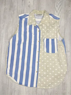 Vintage quizz cotton sleeveless denim flag patriotic button front shirt large thumbnail 1