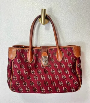 Dooney & Bourke Red Burgundy Logo Tote with Brown Leather Trim thumbnail 1