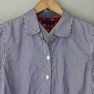 Tommy Hilfiger Button Up Shirt Size M Blue Striped Oxford Prep Classic Academia thumbnail 3