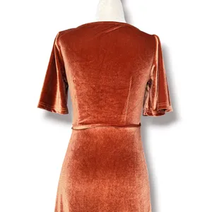 Baltic Born Katelyn Velvet Maxi Wrap Dress Cinnamon Rust XS Short Sleeve Gown thumbnail 7