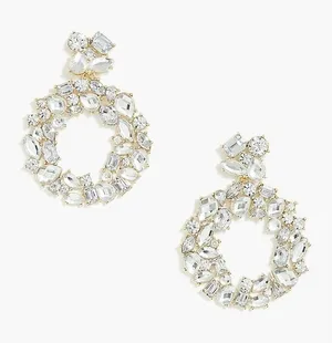 J. Crew Crystal Wreath Earrings Clear Rhinestone White thumbnail 1