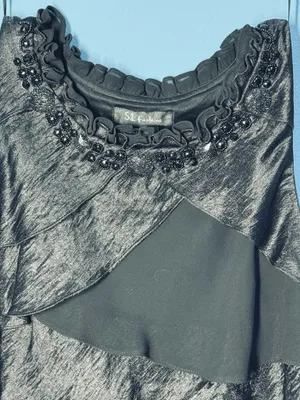 S.L. Fashions Size 14 Black Embellished Tiered Ruffle Cocktail Mini Dress thumbnail 9