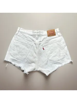 Levi’s 501 White Jeans Shorts Summer Size 28 Waterless Bottom Fly Style thumbnail 2