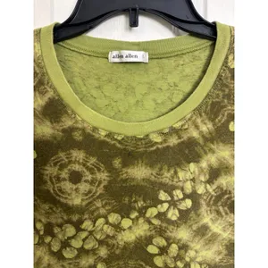 Allen Allen Green Tie Dye Abstract Cotton T-Shirt L Made in USA Hippie Granola thumbnail 7