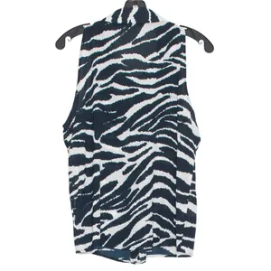 NEW Calvin Klein Top Zebra Y2K Animal Safari Coquette Button Up Blue White Large thumbnail 2