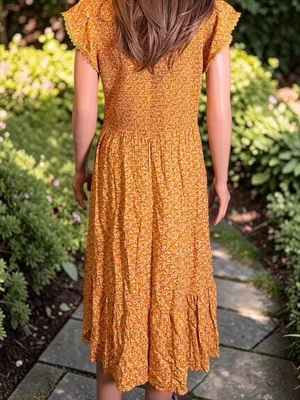 Luxology Smocked Floral Midi Dress Boho Cottagecore Large thumbnail 7