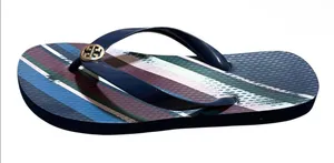 Tory Burch Navy Medley Striped Rubber Logo Flip Flop Sandals thumbnail 1