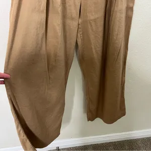 Anthropologie Avery Pleated Wide Leg Trousers‎ Linen Edition Khaki Womens Size L thumbnail 6