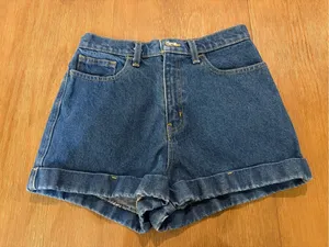 American Apparel High Waisted Cuff Denim Shorts Size 28 Blue Jean Vintage thumbnail 4